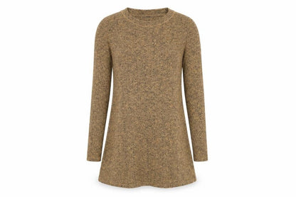 Topshop Women Brown Knit A-Line Dress Size 6 Long Sleeve Crew Neck