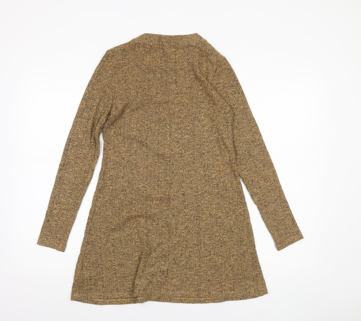 Topshop Women Brown Knit A-Line Dress Size 6 Long Sleeve Crew Neck