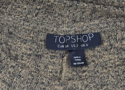 Topshop Women Brown Knit A-Line Dress Size 6 Long Sleeve Crew Neck