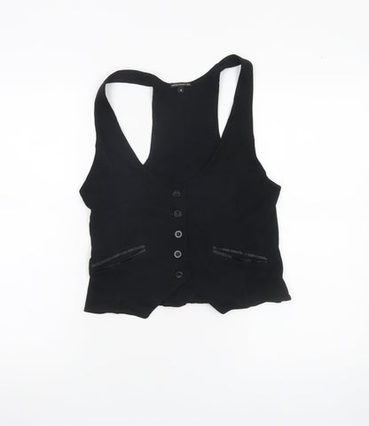 Marks and Spencer Womens Black Size 12 Sleeveless V-Neck Button Blouse