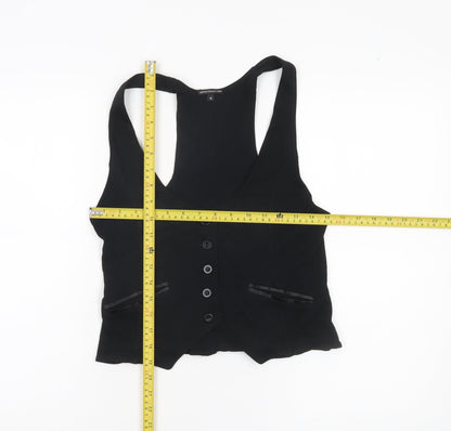 Marks and Spencer Womens Black Size 12 Sleeveless V-Neck Button Blouse