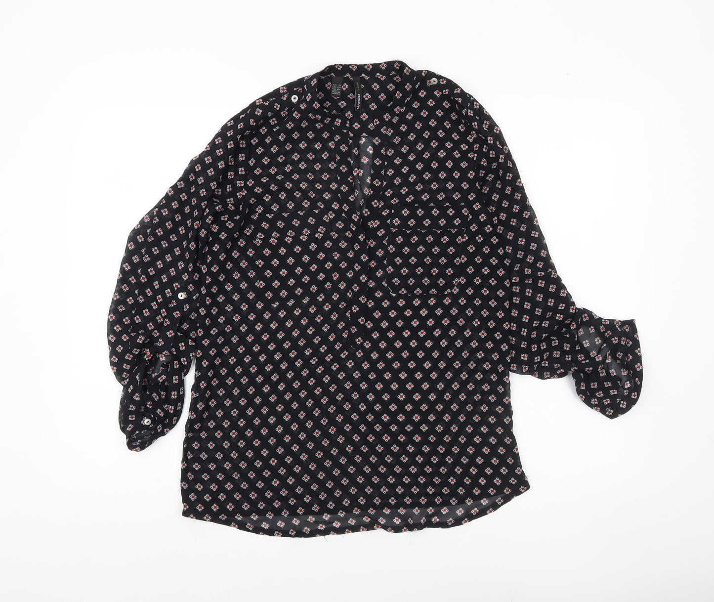 Mango Womens Black XS Tunic Blouse Geometric Print Long Sleeve