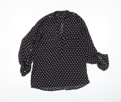 Mango Womens Black XS Tunic Blouse Geometric Print Long Sleeve