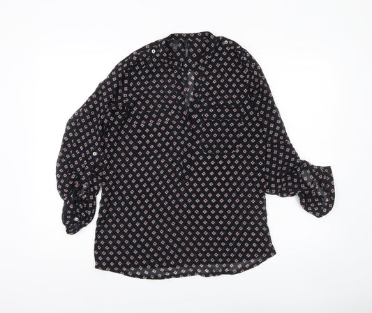Mango Womens Black XS Tunic Blouse Geometric Print Long Sleeve