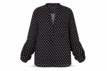 Mango Womens Black XS Tunic Blouse Geometric Print Long Sleeve
