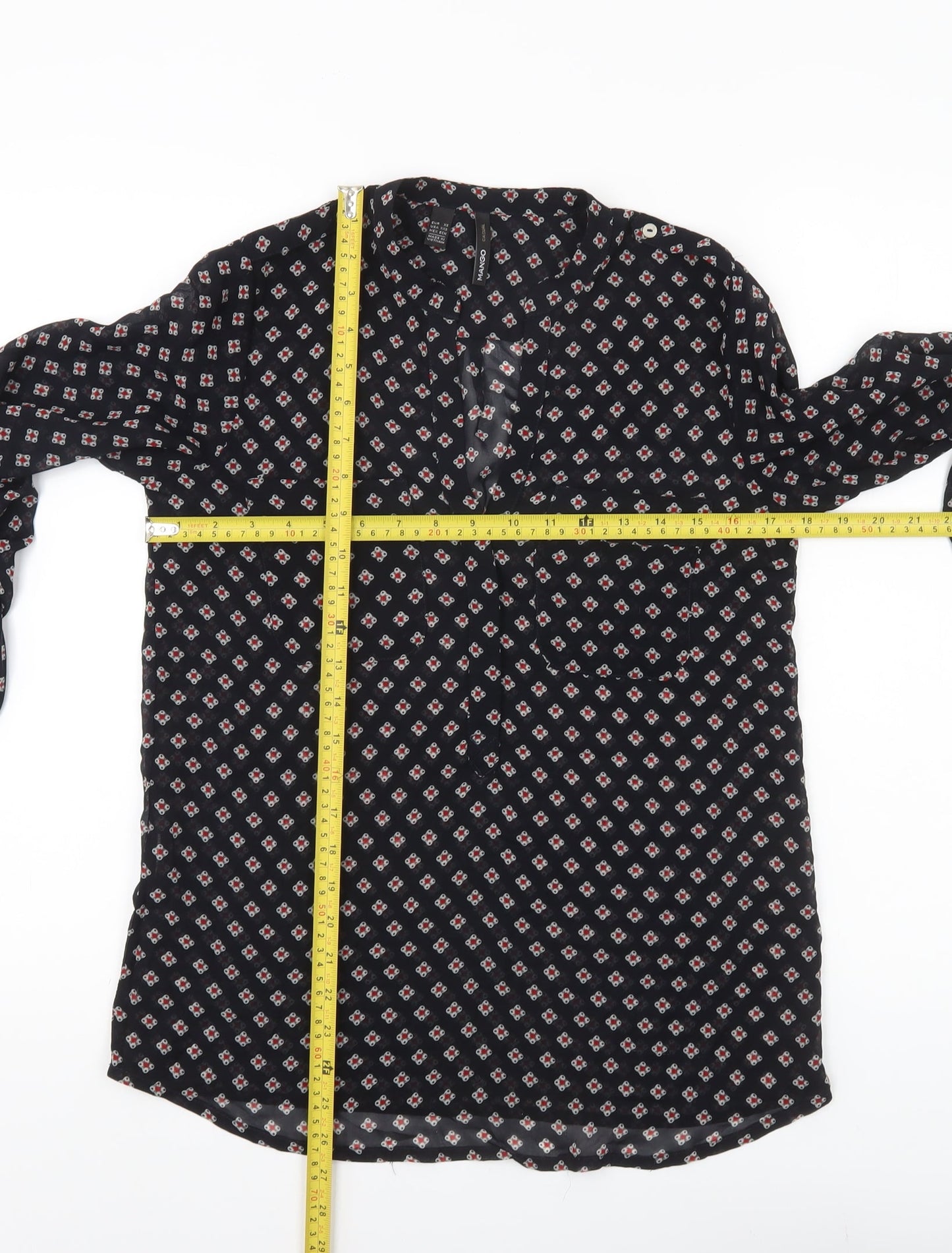 Mango Womens Black XS Tunic Blouse Geometric Print Long Sleeve