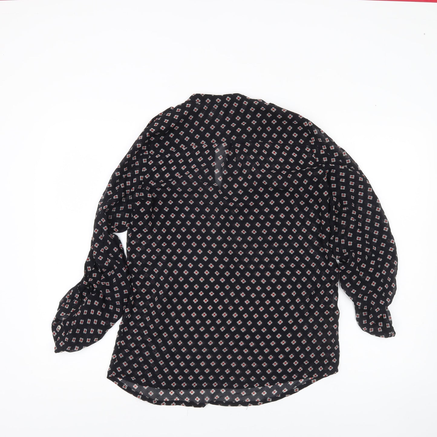 Mango Womens Black XS Tunic Blouse Geometric Print Long Sleeve