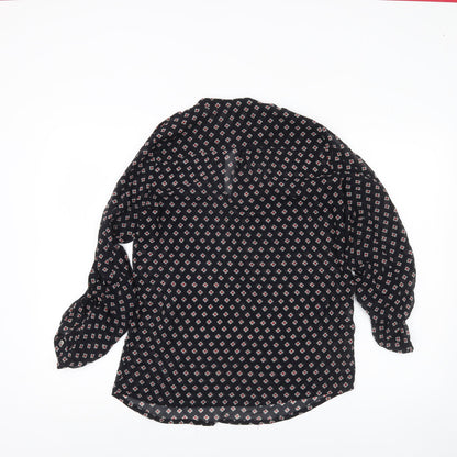 Mango Womens Black XS Tunic Blouse Geometric Print Long Sleeve