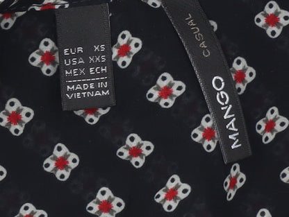 Mango Womens Black XS Tunic Blouse Geometric Print Long Sleeve