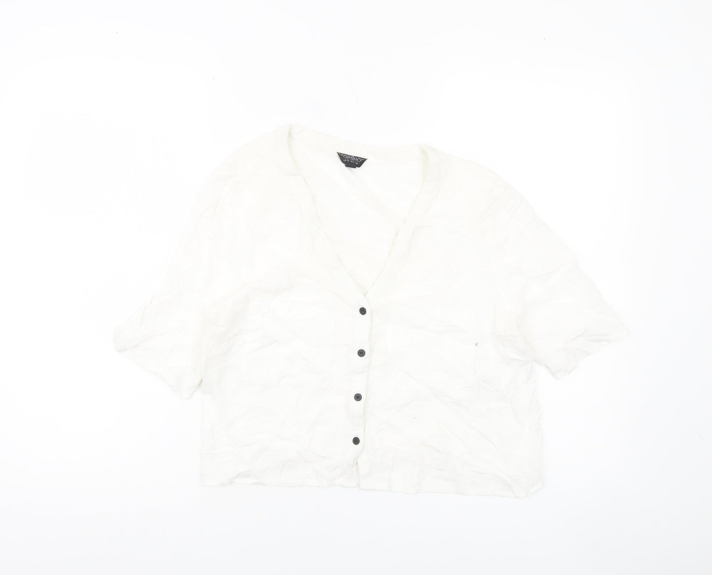Topshop Women’s White Size 10 Cropped Button-Up V-Neck Shirt