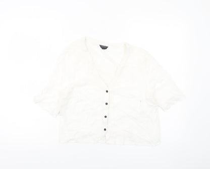 Topshop Women’s White Size 10 Cropped Button-Up V-Neck Shirt