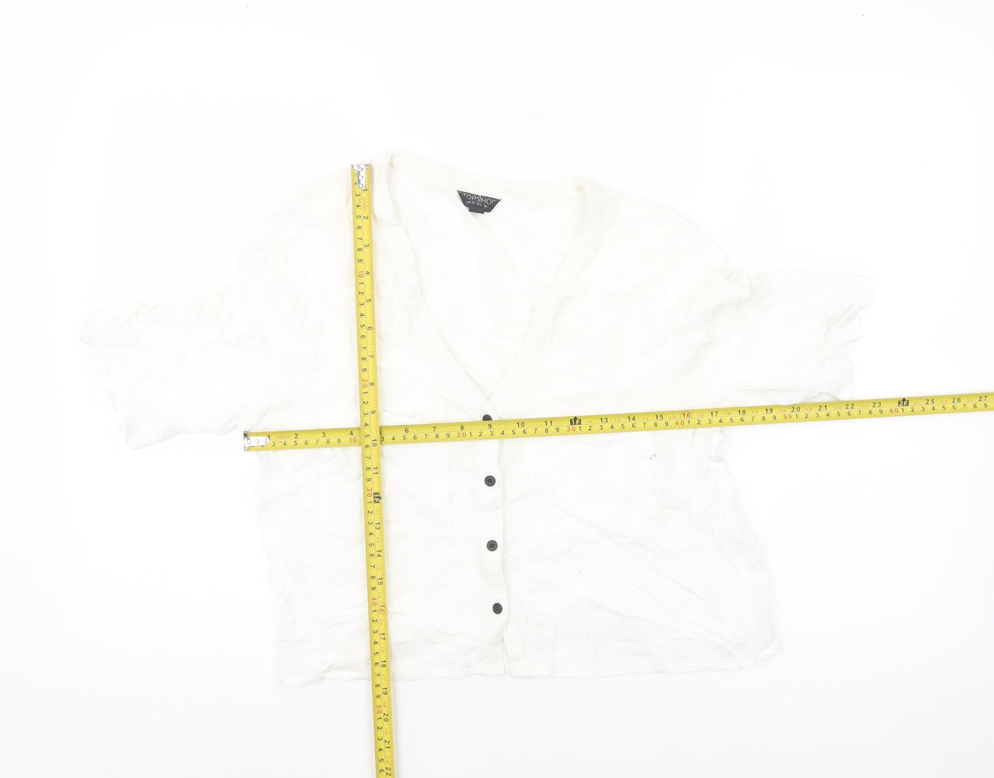 Topshop Women’s White Size 10 Cropped Button-Up V-Neck Shirt