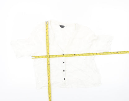 Topshop Women’s White Size 10 Cropped Button-Up V-Neck Shirt