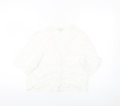 Topshop Women’s White Size 10 Cropped Button-Up V-Neck Shirt