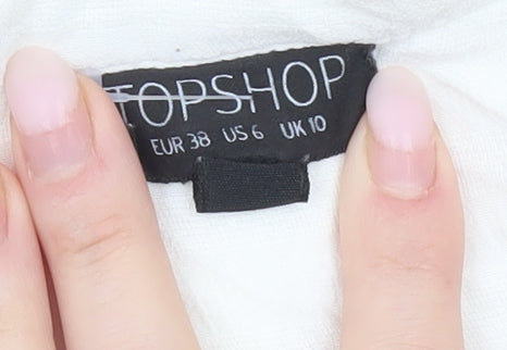Topshop Women’s White Size 10 Cropped Button-Up V-Neck Shirt