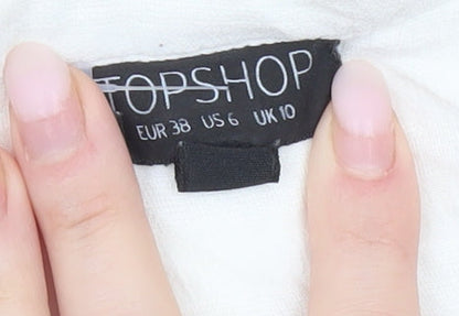 Topshop Women’s White Size 10 Cropped Button-Up V-Neck Shirt