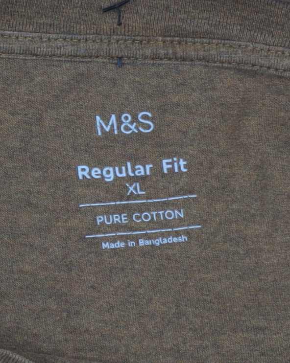 Marks and Spencer Men’s Brown XL Regular Fit Cotton T-Shirt