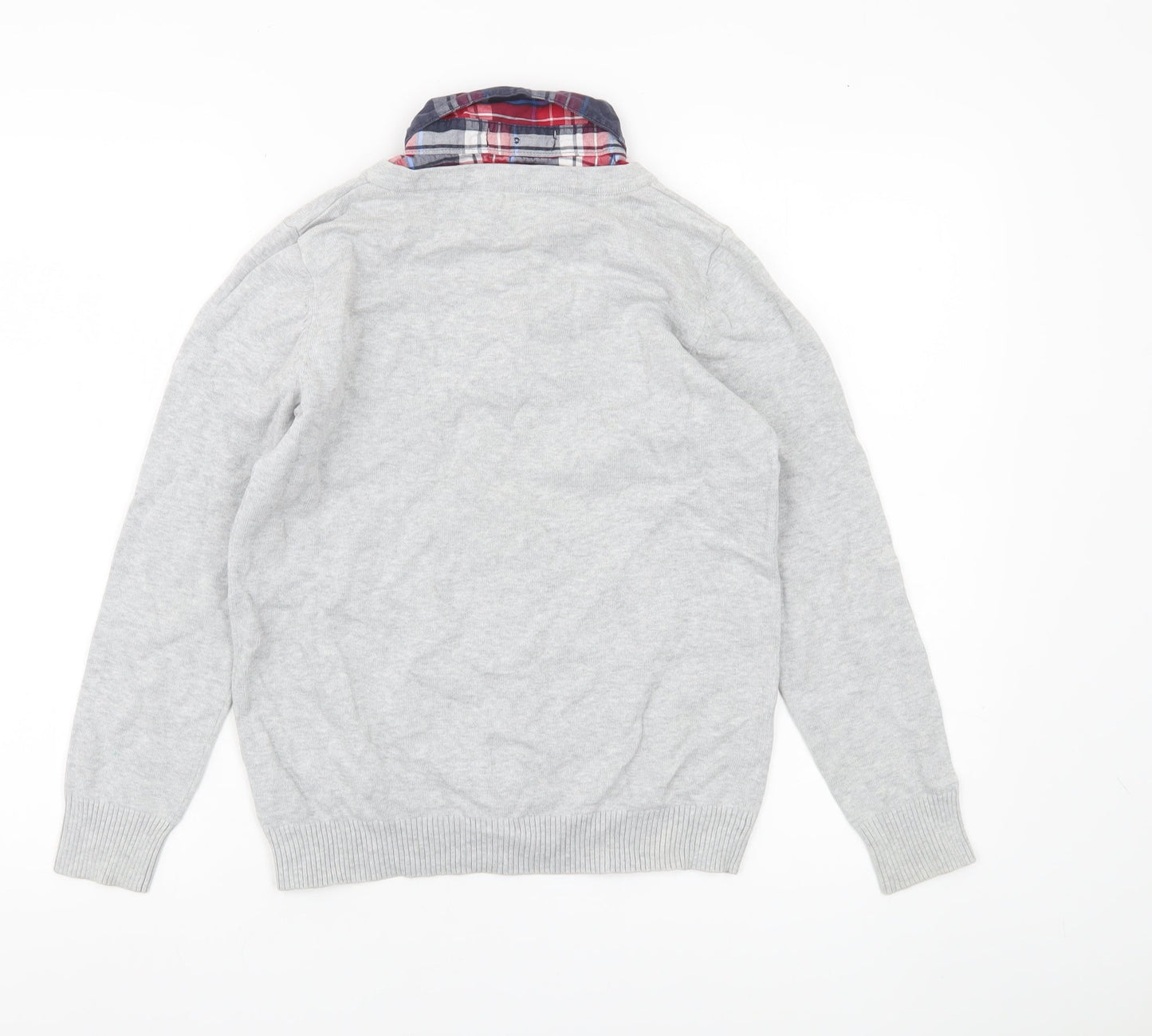 CHAO YI LIN Womens Grey Cardigan Size 12 V-Neck Preppy Logo Knit