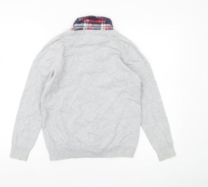 CHAO YI LIN Womens Grey Cardigan Size 12 V-Neck Preppy Logo Knit