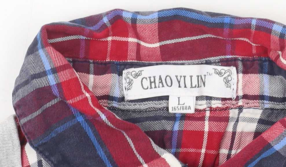 CHAO YI LIN Womens Grey Cardigan Size 12 V-Neck Preppy Logo Knit