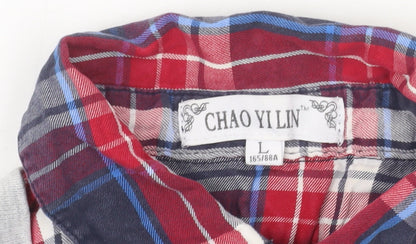 CHAO YI LIN Womens Grey Cardigan Size 12 V-Neck Preppy Logo Knit