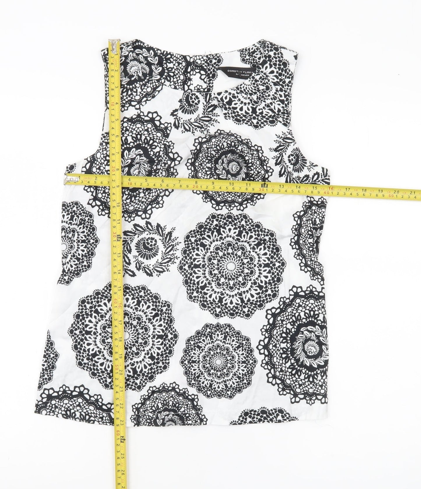 Dorothy Perkins Women’s Black White Floral Cotton Sleeveless Blouse Size 8