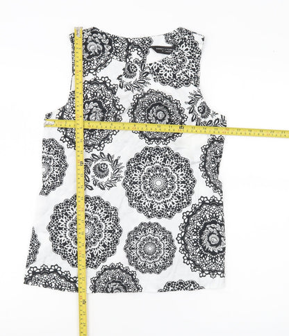 Dorothy Perkins Women’s Black White Floral Cotton Sleeveless Blouse Size 8