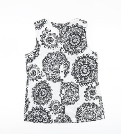 Dorothy Perkins Women’s Black White Floral Cotton Sleeveless Blouse Size 8