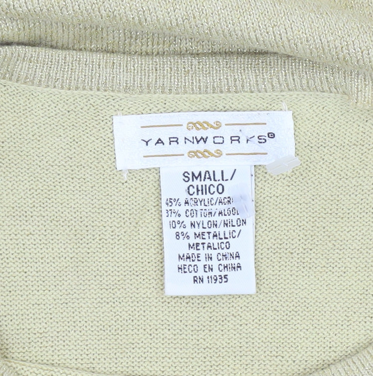 Yarnworks Womens Gold Glitter Knit Pullover Jumper Size S