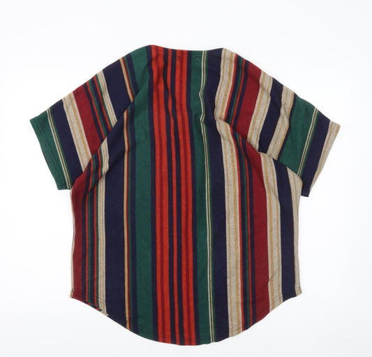 Apricot Womens Multicoloured Striped Tunic Jumper UK 12 V-Neck Short Sleeve