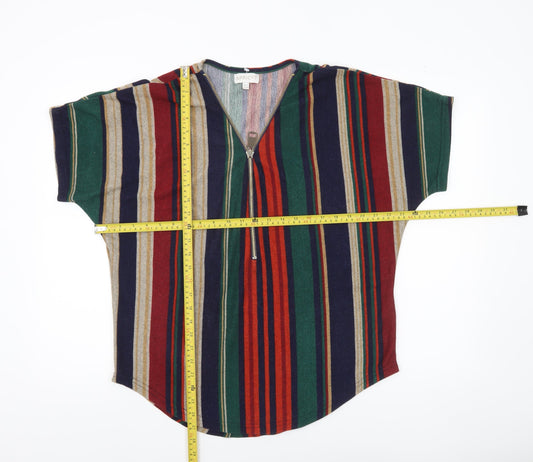 Apricot Womens Multicoloured Striped Tunic Jumper UK 12 V-Neck Short Sleeve