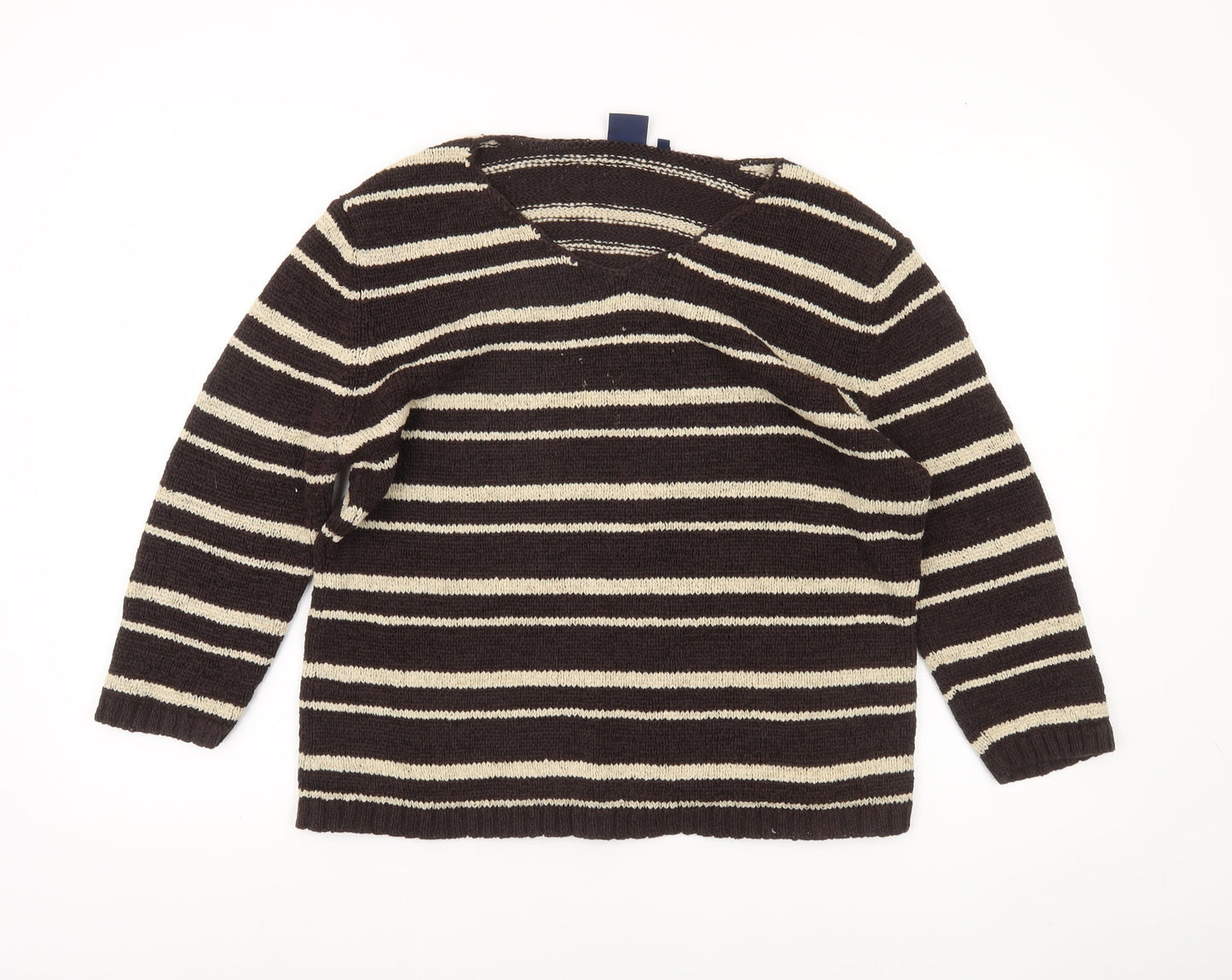 Kash Womens Brown Striped Pullover Jumper Size 18 V-Neck Knit