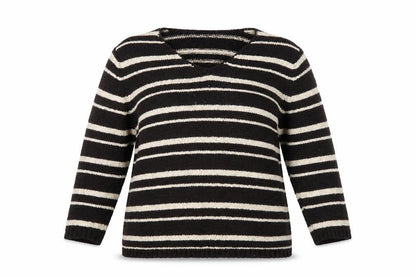 Kash Womens Brown Striped Pullover Jumper Size 18 V-Neck Knit
