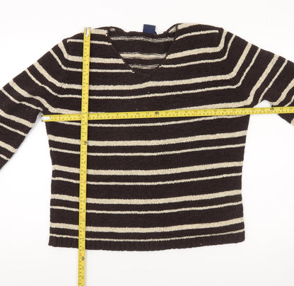 Kash Womens Brown Striped Pullover Jumper Size 18 V-Neck Knit