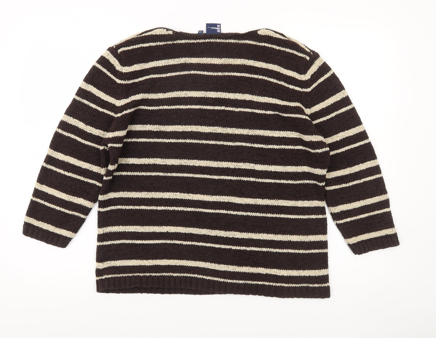 Kash Womens Brown Striped Pullover Jumper Size 18 V-Neck Knit