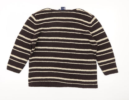 Kash Womens Brown Striped Pullover Jumper Size 18 V-Neck Knit