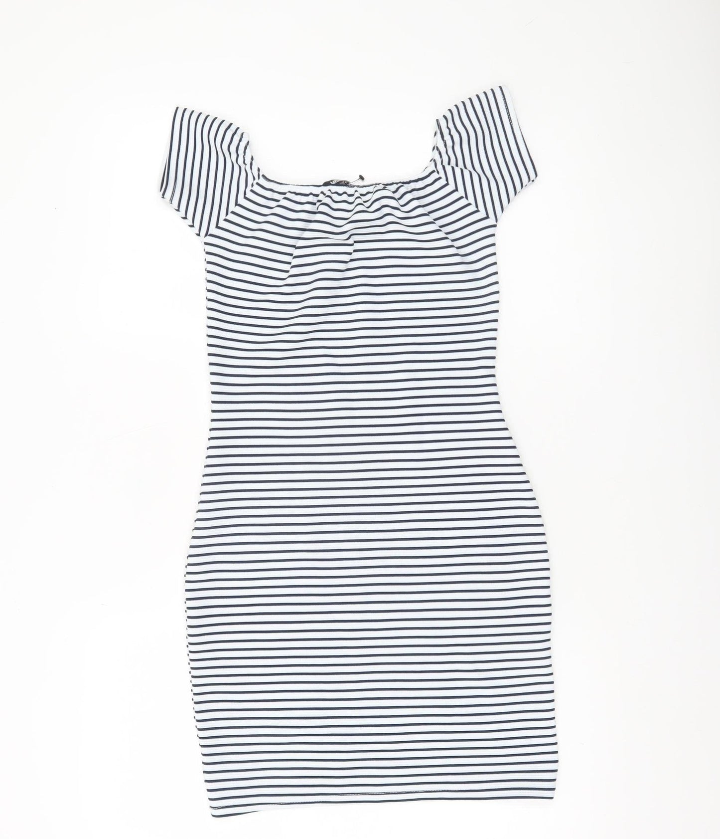 Missguided Women’s White Striped Bodycon Dress Size 6 Off Shoulder