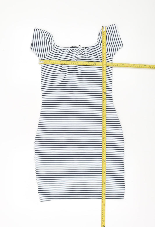 Missguided Women’s White Striped Bodycon Dress Size 6 Off Shoulder