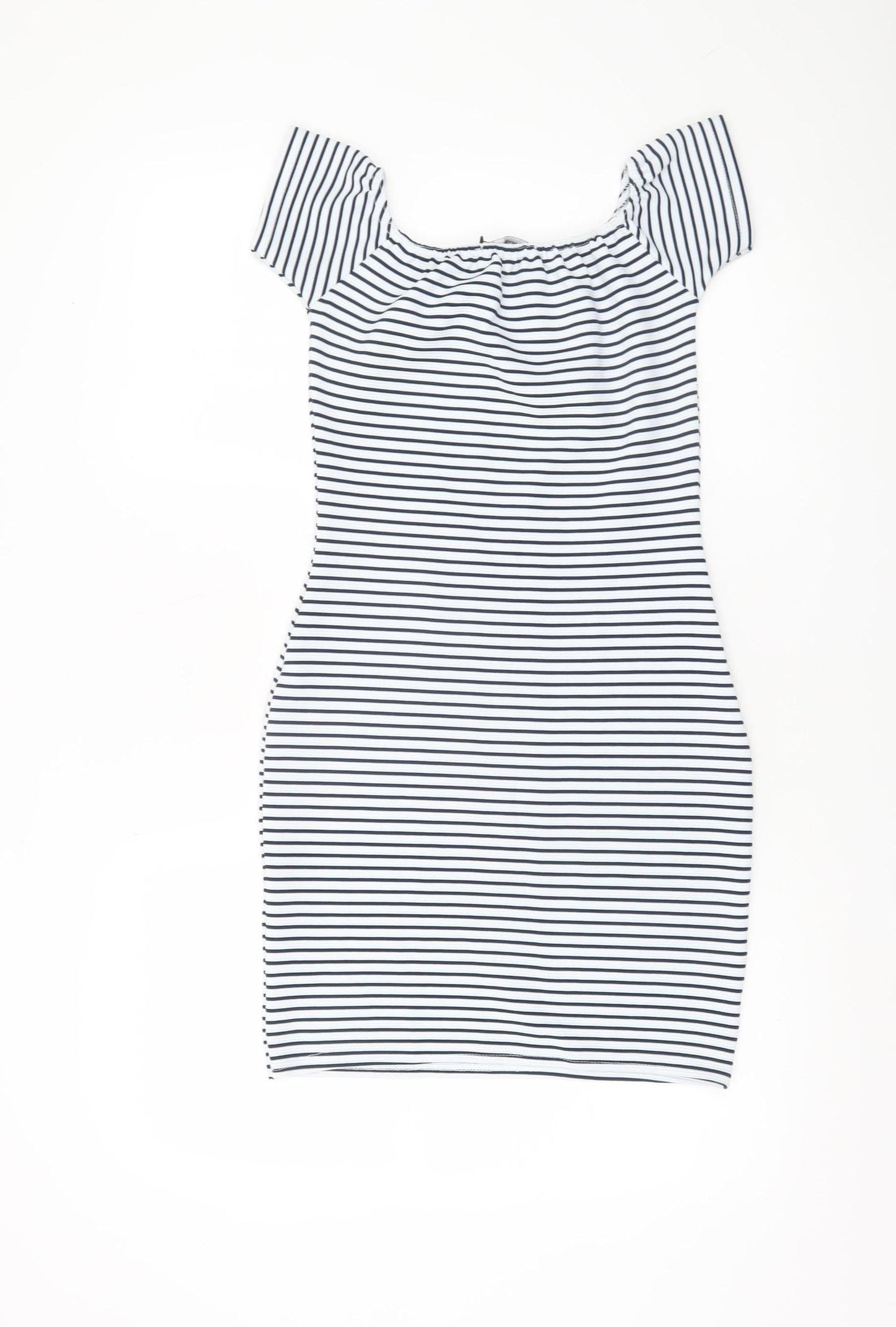 Missguided Women’s White Striped Bodycon Dress Size 6 Off Shoulder