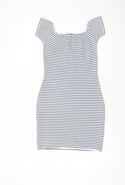Missguided Women’s White Striped Bodycon Dress Size 6 Off Shoulder