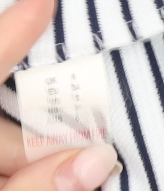 Missguided Women’s White Striped Bodycon Dress Size 6 Off Shoulder