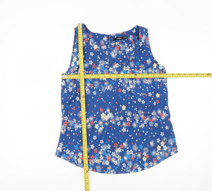 Oasis Womens Blue Floral Sleeveless Blouse UK 10 Scoop Neck