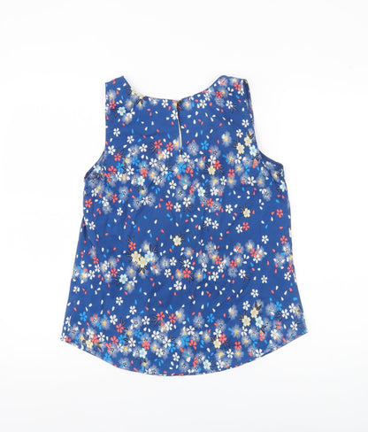 Oasis Womens Blue Floral Sleeveless Blouse UK 10 Scoop Neck