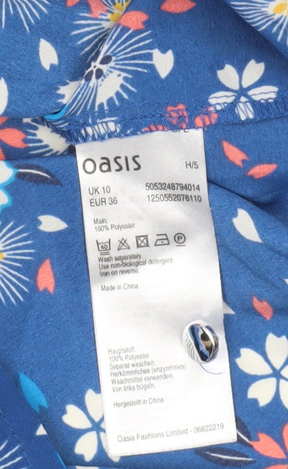 Oasis Womens Blue Floral Sleeveless Blouse UK 10 Scoop Neck