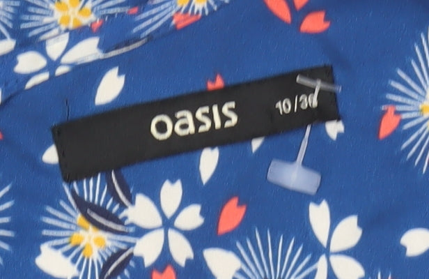 Oasis Womens Blue Floral Sleeveless Blouse UK 10 Scoop Neck