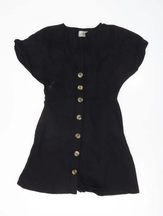 ASOS Women’s Black Size 6 Short Shirt Dress Cotton V-Neck Casual