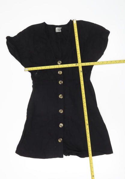 ASOS Women’s Black Size 6 Short Shirt Dress Cotton V-Neck Casual