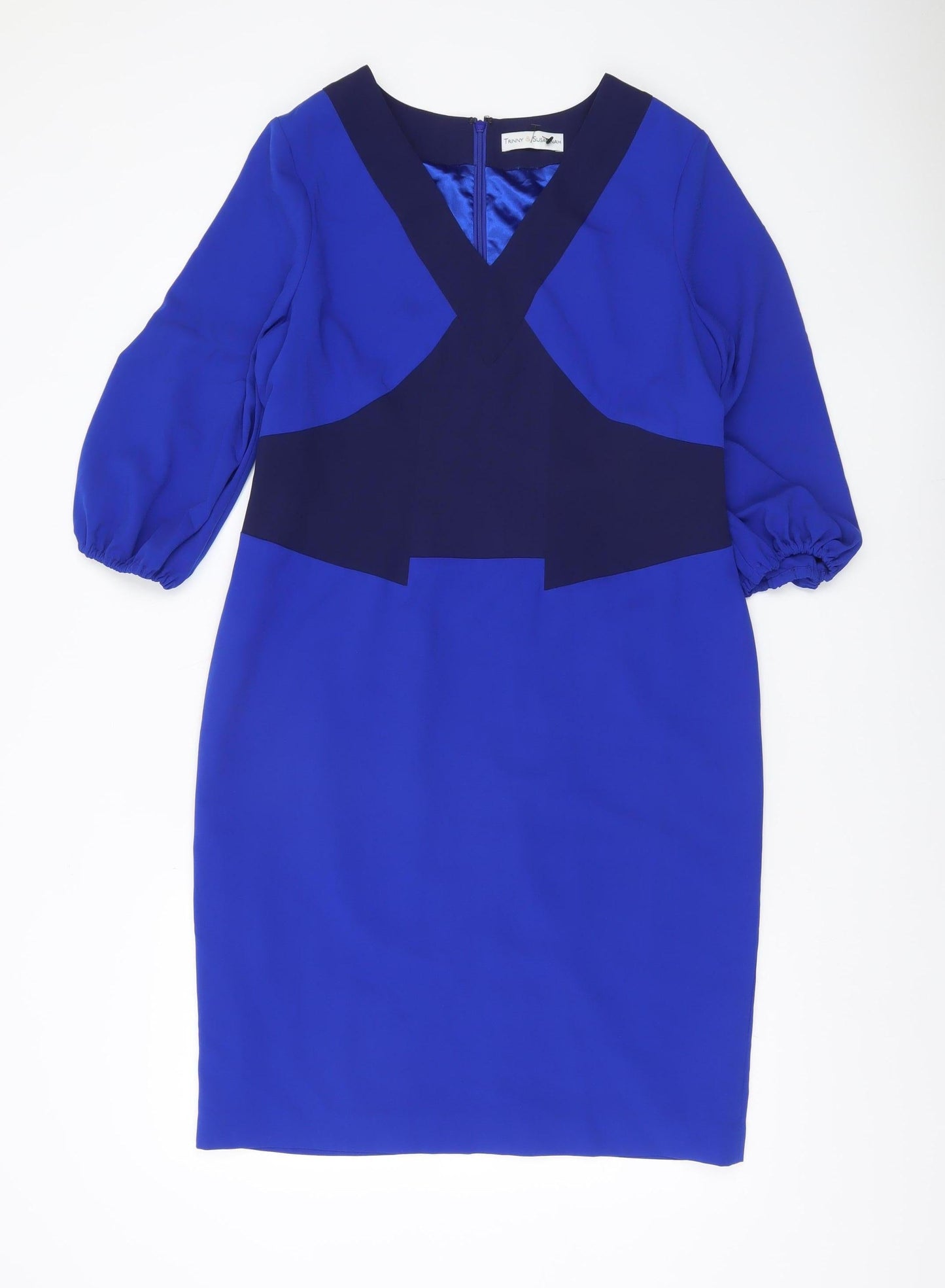 Trinny & Susannah Women’s Blue Sheath Dress Size 14 V-Neck 3/4 Sleeve