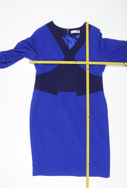 Trinny & Susannah Women’s Blue Sheath Dress Size 14 V-Neck 3/4 Sleeve