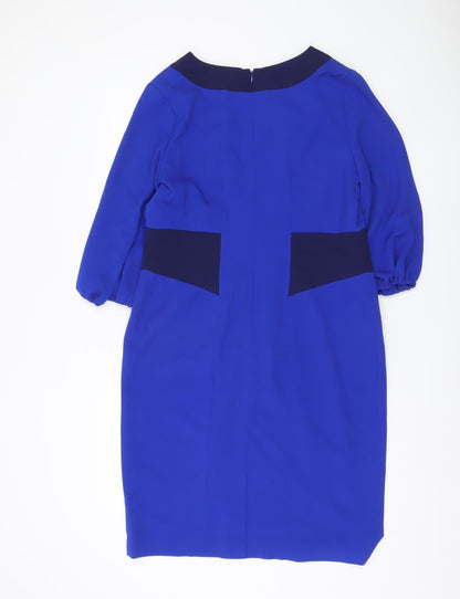 Trinny & Susannah Women’s Blue Sheath Dress Size 14 V-Neck 3/4 Sleeve